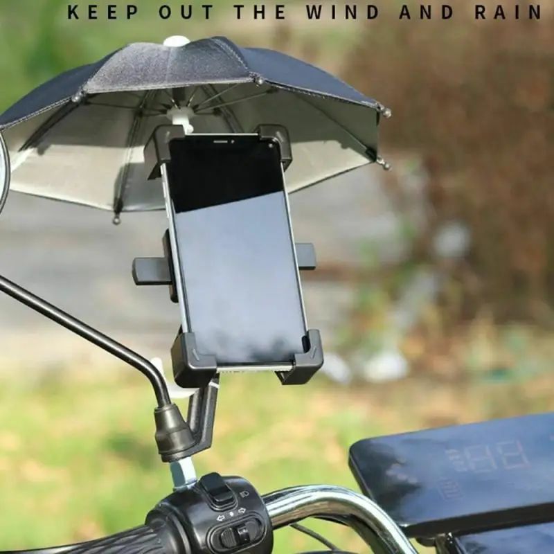 

New Mobile Phone Holder Locomotive Umbrella Waterproof Portable Mini Parasol Alloy Sun Shade Bicycle Umbrella For Riding