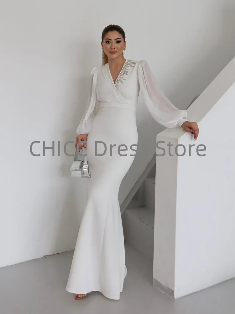 우아한 이브닝 드레스 브이넥 긴 소매 머메이드 비딩 갈라 프로미 파티 드레스 커비 맞춤형 이브닝 드레스