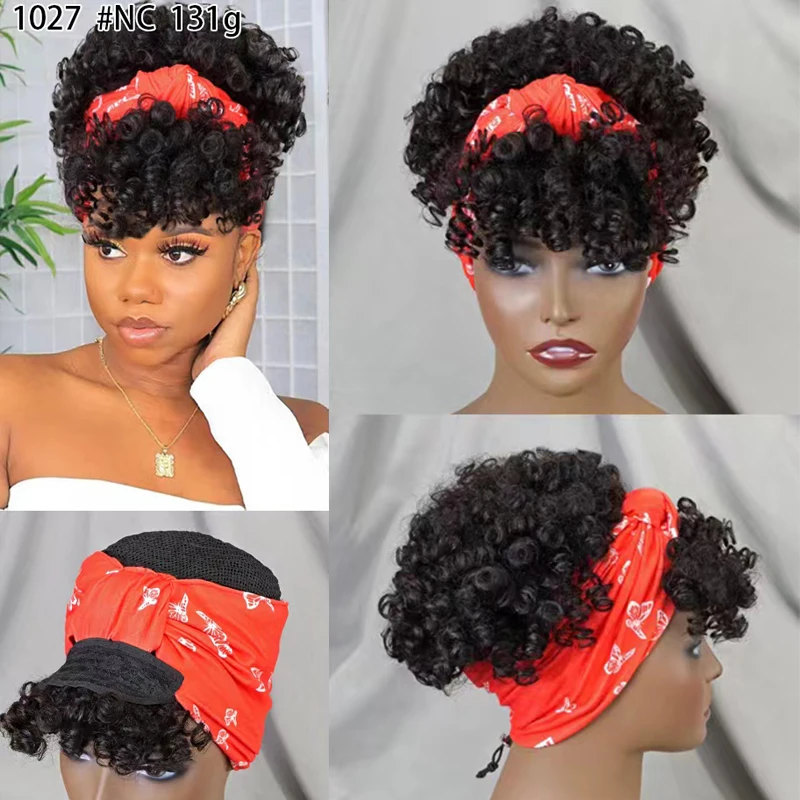 Short Curly Headband Wig Human Hair Brazilian Remy Kinky Curly Human Hair Headband Wigs for Women Full Machine Made Non Lace Wig image 5