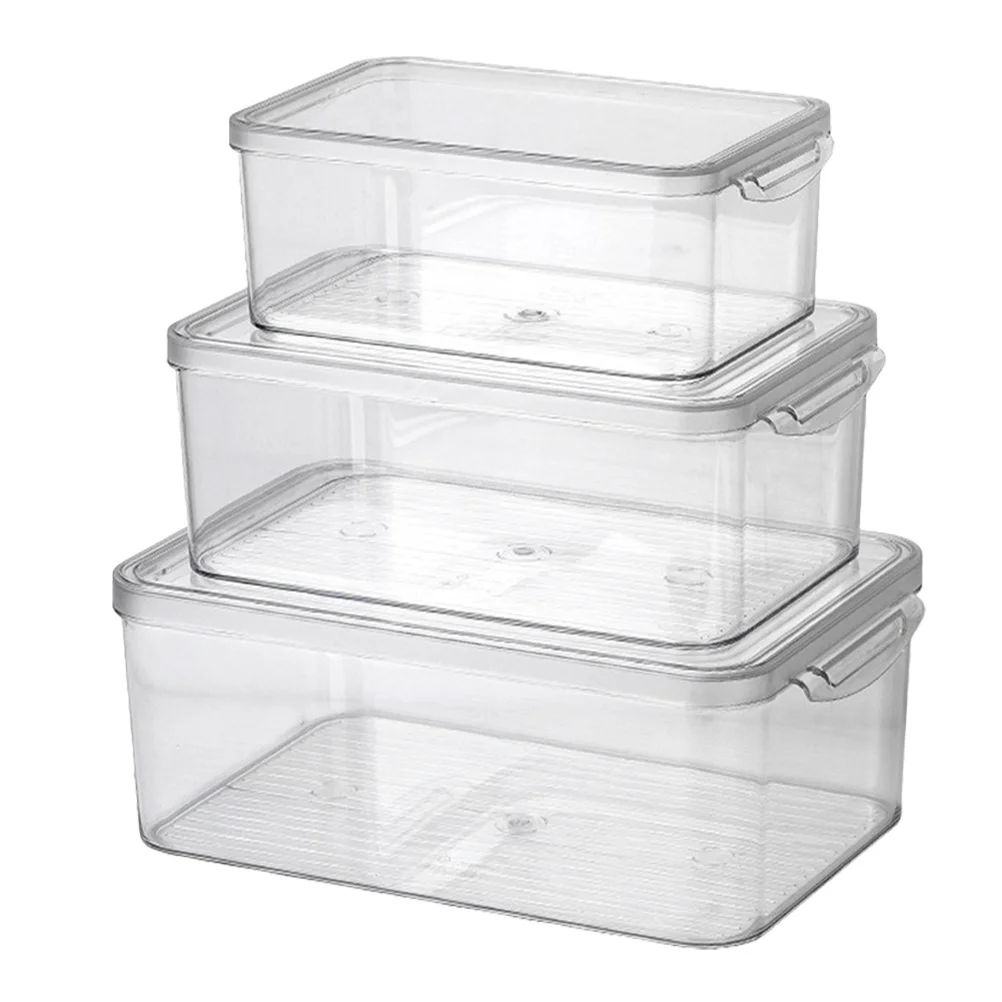 

3Pcs Refrigerator Storage Organizer Stackable Plastic Boxes Clear Fridge Food Storage Keeping Container