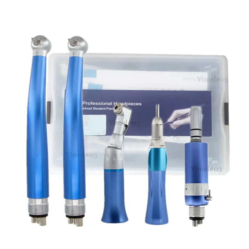 Low Speed Handpiece Contra Angle Straight E-type Air Motor + 2 High Speed Handpiece Colors Blue Kits den tal Instruments