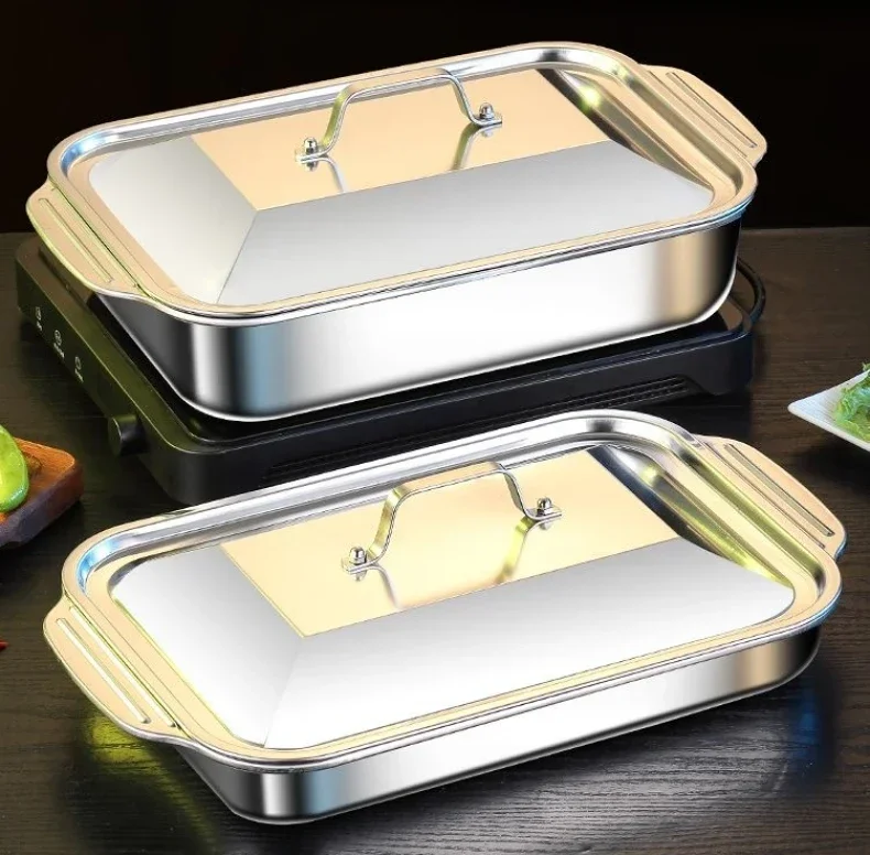 Stainless Steel Fish Deep Plate Both Gas and Induction Cooker BBQ Fried Beef Food Tray Seafood Dish Bbq Plate