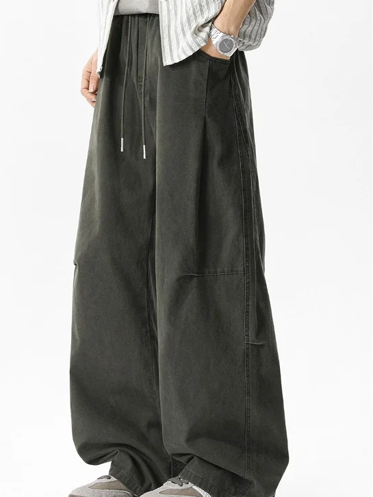 

American Sle Men's Workwear Pants High Street Design Spring Wide Leg Straight Cut Trousers Faionable Casual Cotton Pants