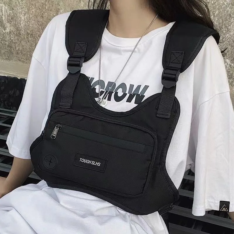 กระเป๋าหน้าอก Hip Hop Streetwear แฟชั่นยุทธวิธีแพคเกจขนาดใหญ่ความจุกีฬา Casual เสื้อกั๊กยุทธวิธีกระเป๋ากันน้ํา