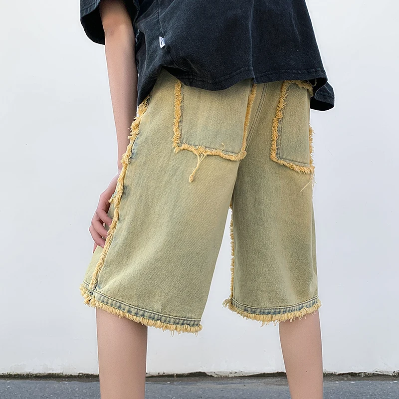 メンズワイドデニムショートパンツ,ラージレッグカジュアルジーンズ,バギースタイル,新しい夏のコレクション2023