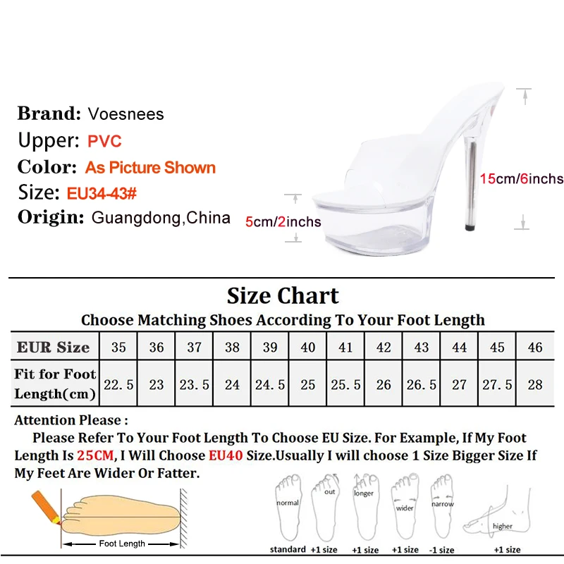 Shoe for Party Club Stripper Heels Women Shoes Platform High Heels Sandals Clear Sexy Pole Dance 15cm High Plus Size Slippers