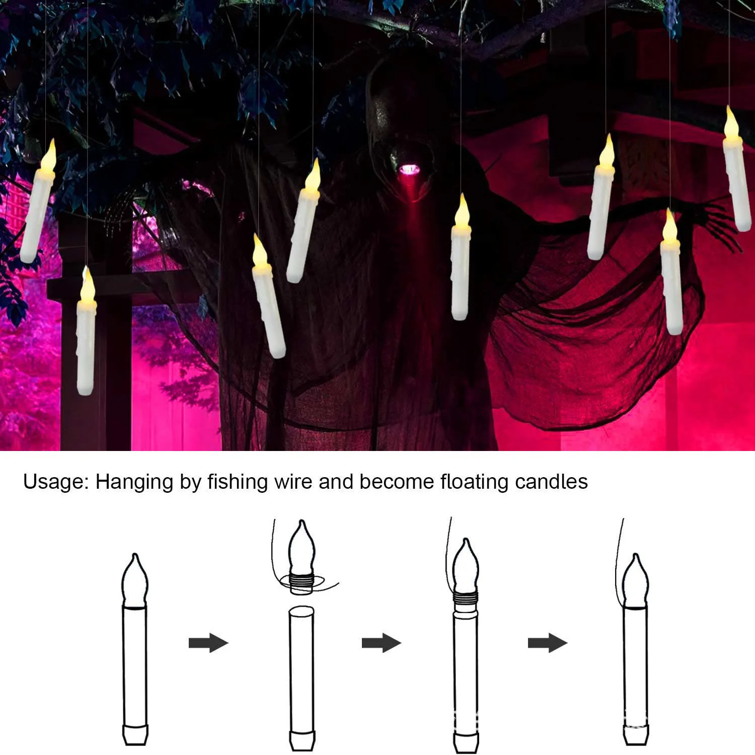 Flameless Ivory Taper Candles Flickering with Magic Wand Remote, Battery Operated Led Warm 3D Wick Light Window Candles Real Wax view 3
