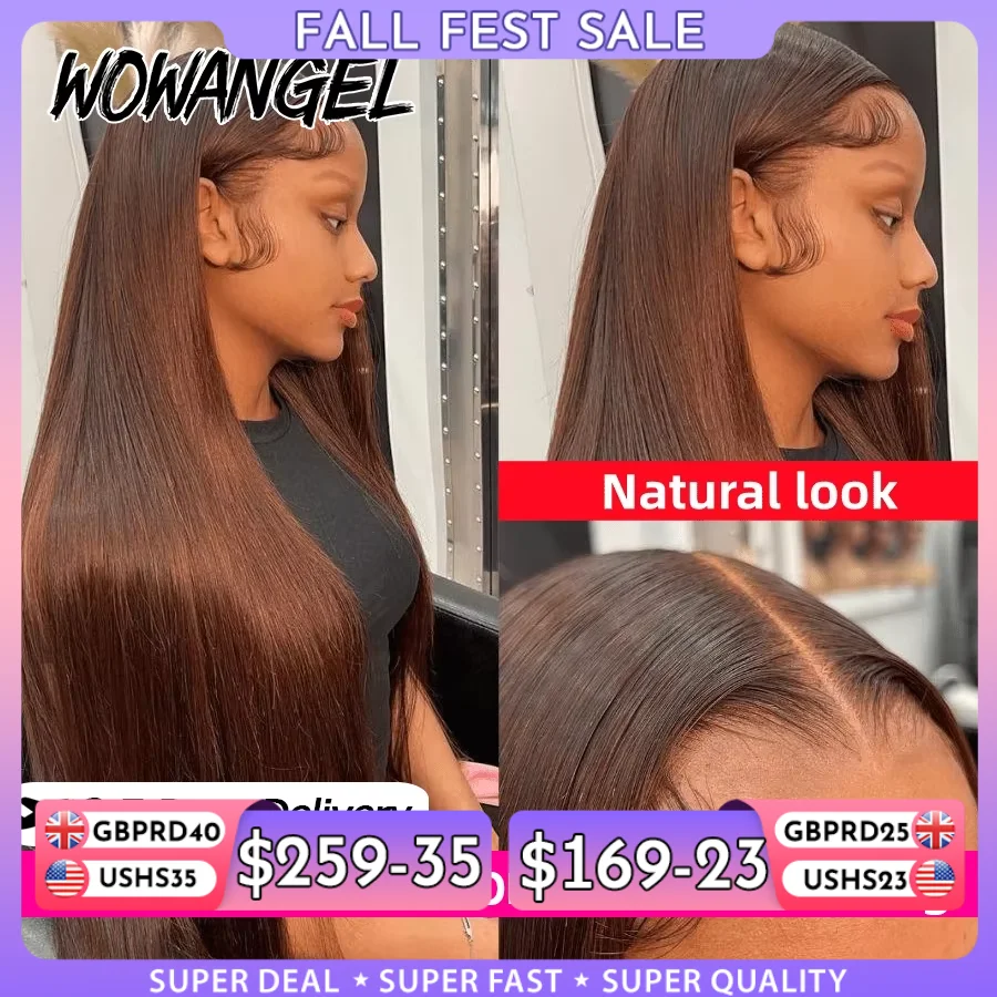 34 Inch Straight Chocolate Brown Human Hair Wigs 13x6 HD Full Lace Frontal Wig 250% Pre Plucked SkinLike HD Lace Wig For Women