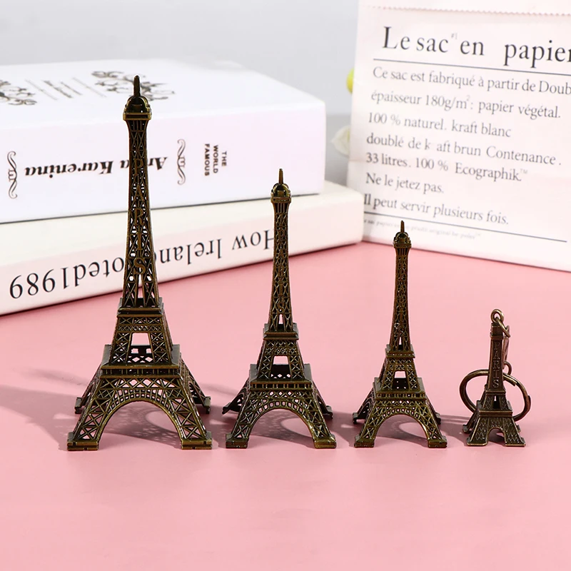 Retro Paris Eiffel Tower Model Home Desk Bronze Metal Statue Figurine Decor