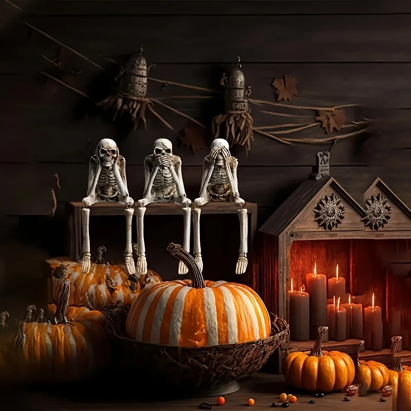 3 قطع من جمجمة شبح الراتنج الثلاثية - منحوتة ديكور عالية الجودة لعيد الهالوين وعيد الفصح والمنزل والمكتب ورف الكتب وحافة النافذة #6