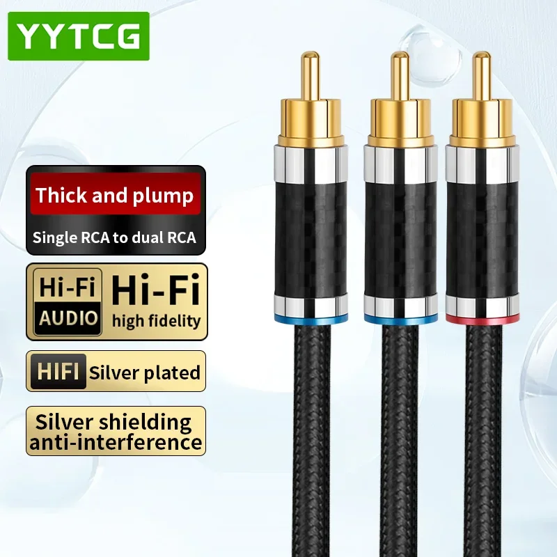 

HIFI Rca to 2Rca Audio Cable High Purity OFC Silver Plating RCA Male to 2 Male Audio Cable for Amplifier DVD TV Home Speaker