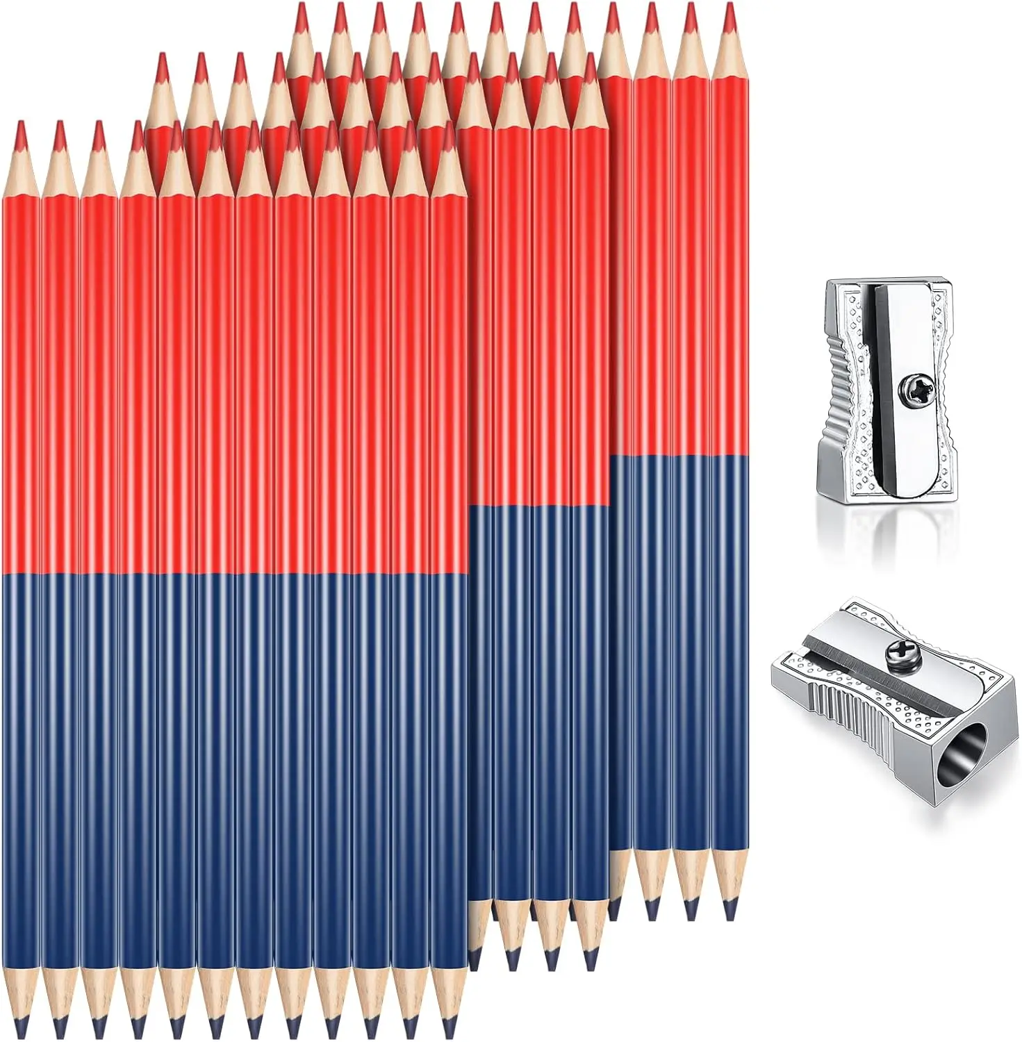 

36 Dual-Color Erasable Pencils with Sharpeners for School, Office & Art - Red & Blue HB Pre-Sharpened