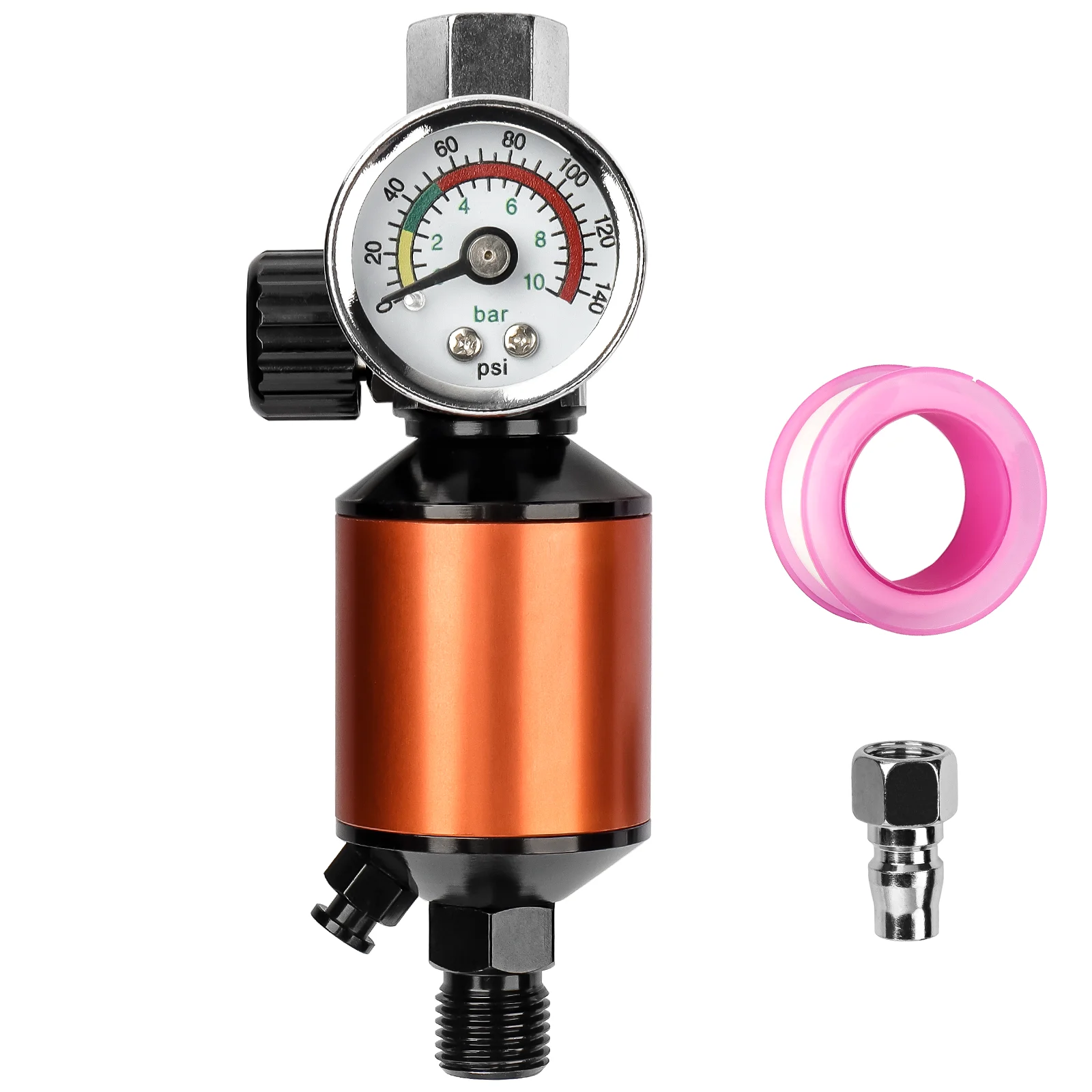 1 Set Air Regulator With Air Filter Spray Gun Air Regulator Gauge Portable Spray Gun Tools 1/4 NPT Interface,with a roll of tape