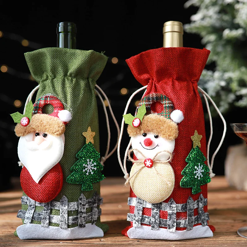 Christmas Wine Bottle Covers Bag Snowman Santa Claus Champagne Bottle Cover Sleeve Merry Christmas New Year Table Decorations