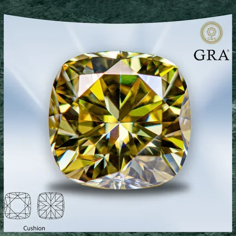 

Moissanite Stone Cushion Cut Lemon Yellow Color VVS1 with GRA Certificate for Gemstone Charms Advanced Jewelry Making Materials