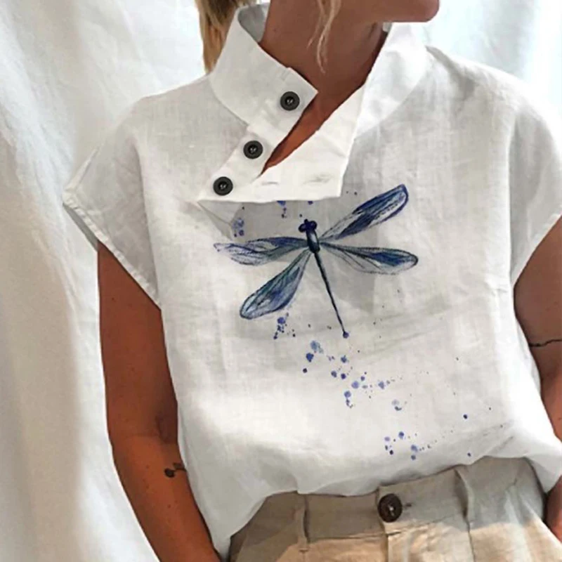 Women Vintage Blouse  Fashion Short Sleeve Elegant Cotton White Shirt Summer Casual Chic Y2K Streetwear Tunic Tops