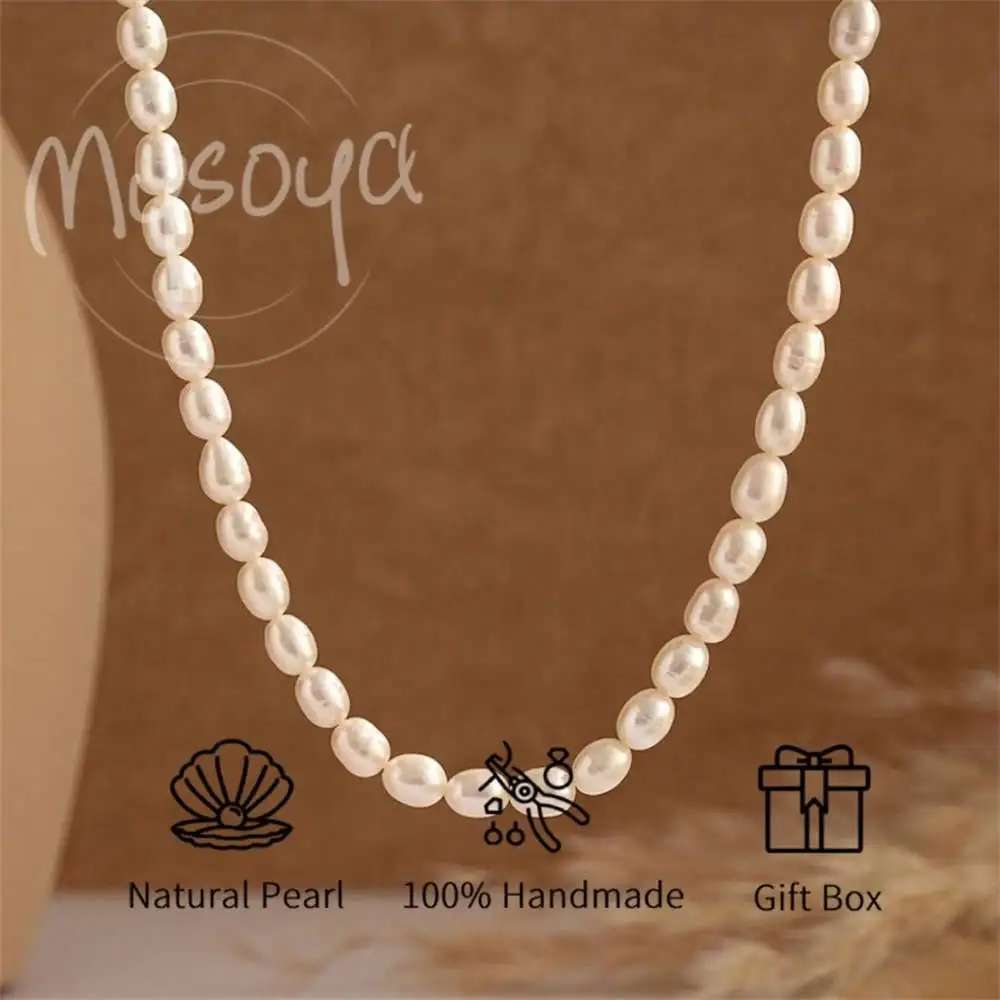 

MYSOYA White Rice-shaped Freshwater Pearl Necklace 5-6mm Pearls Gift Box Gift for Her Wedding Jewelry Christmas Birthday Gift