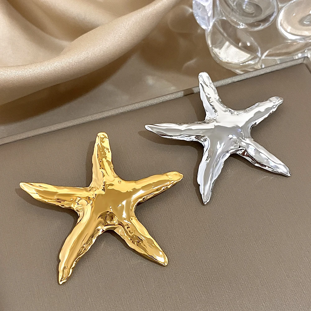 Vintage Women\'s Brooch Stainless Steel Metal Gold Silver Color Starfish Star Brooch Suit Decoration Brooch Pin Accessories Gift