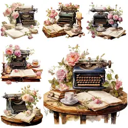 Retro Typewriter Heat Transfer For Clothing DIY Washable T-shirts Iron-On Thermal Stickers Beautiful Flowers Patches Appliqued