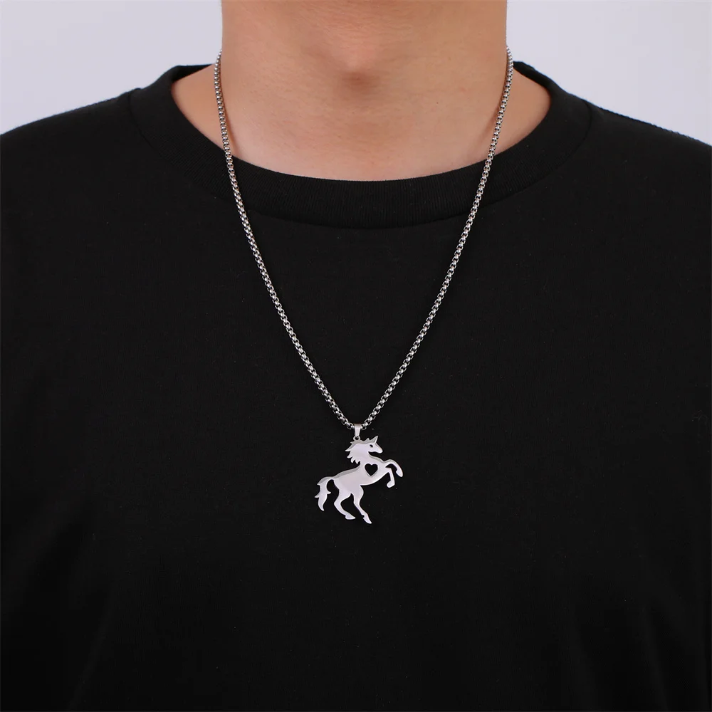 My Shape Running Horse Pendant Necklaces Women Men Stainless Steel Couple Love Heart Horse Animal Neck Chain Horse Lover Jewelry