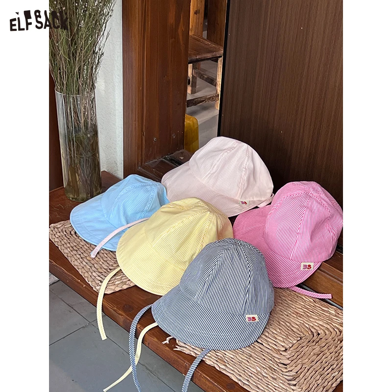 

ELFSACK 2025 летнее новое поступление, рыбацкая кепка в полоску с допамином и утиным языком, портативная маленькая шляпа для отдыха и универсального шоу для лица