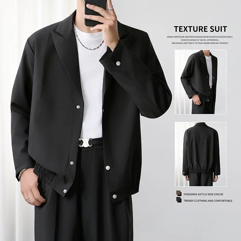 

Casual Chic Men's Suiting Jacket Loose Fit Business Style Polyester Fiber Long Sleeve Spring Autumn Versatile Chinese Style