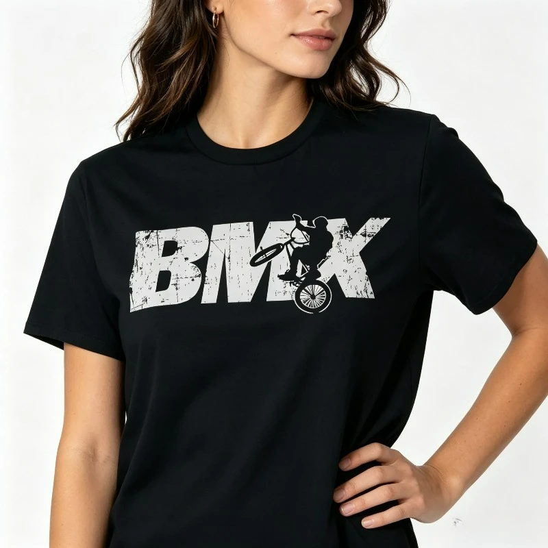 Футболка для любительниц BMX-велосипедов, 100% хлопок, с принтом на передней стороне, для любителей экстремальных видов спорта, повседневная уличная одежда, стиль скейтбординга, молодежная мода.