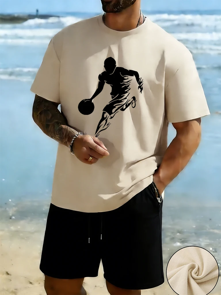 

He Is Currently Playing Basketball Printing Cotton Soft Fashion Tops Beach Running T Shirts Of Man'S Set Drawstring Summer Pants