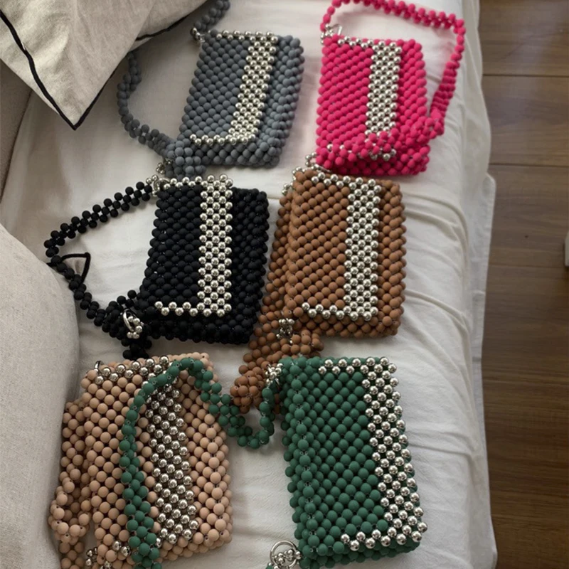 

Customized Luxury High Quality Contrast Color Women's Shoulder Bag Fashion Frosted Beads Acrylic Woven Crystal Bags for Women