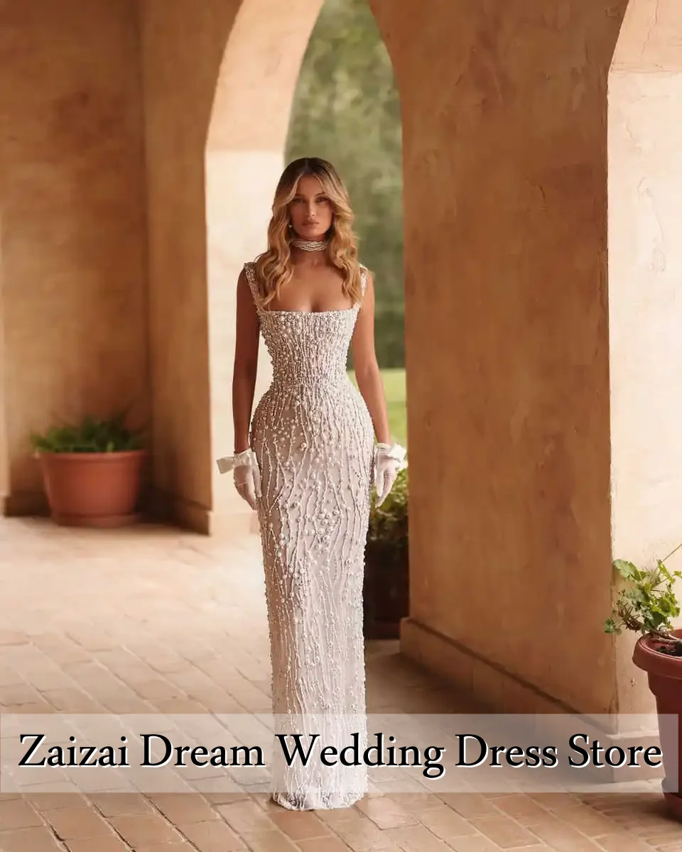 Customized Gorgeous Spaghetti Straps Wedding Dresses Beading Crystal Bridal Gowns Mermaid Vestidos De Novia