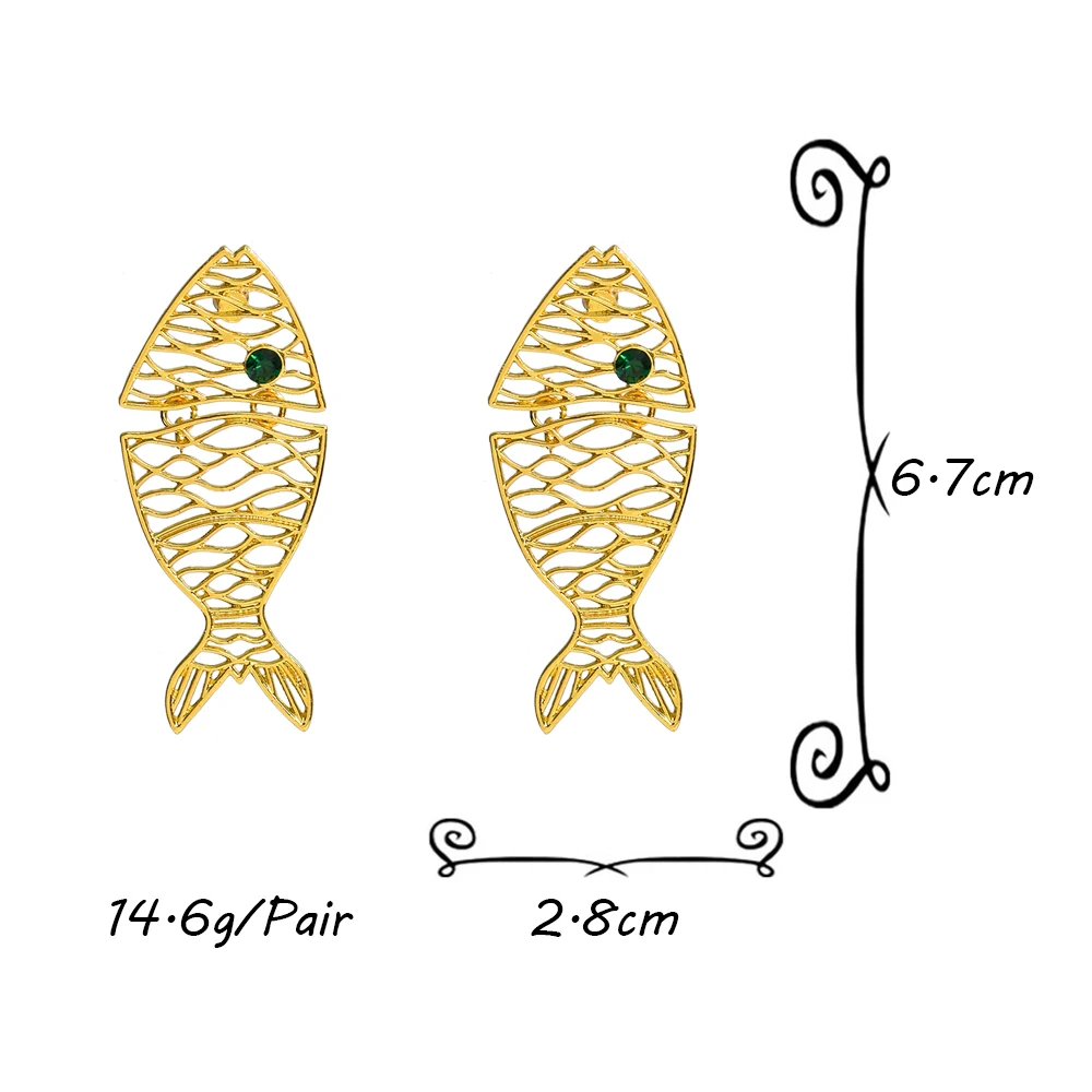 Unique Metal Hollow Out Splicing Fish Shaped Earrings for Women Exaggerated Gold Silver Color Fish Bone Earrings Jewelry Gift