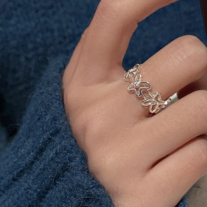[Cciris.Com] S925 Silver Floral Ring Nickel Free Lead Safe Hypoallergenic Minimalist Wholesale Stacking Jewelry for Women