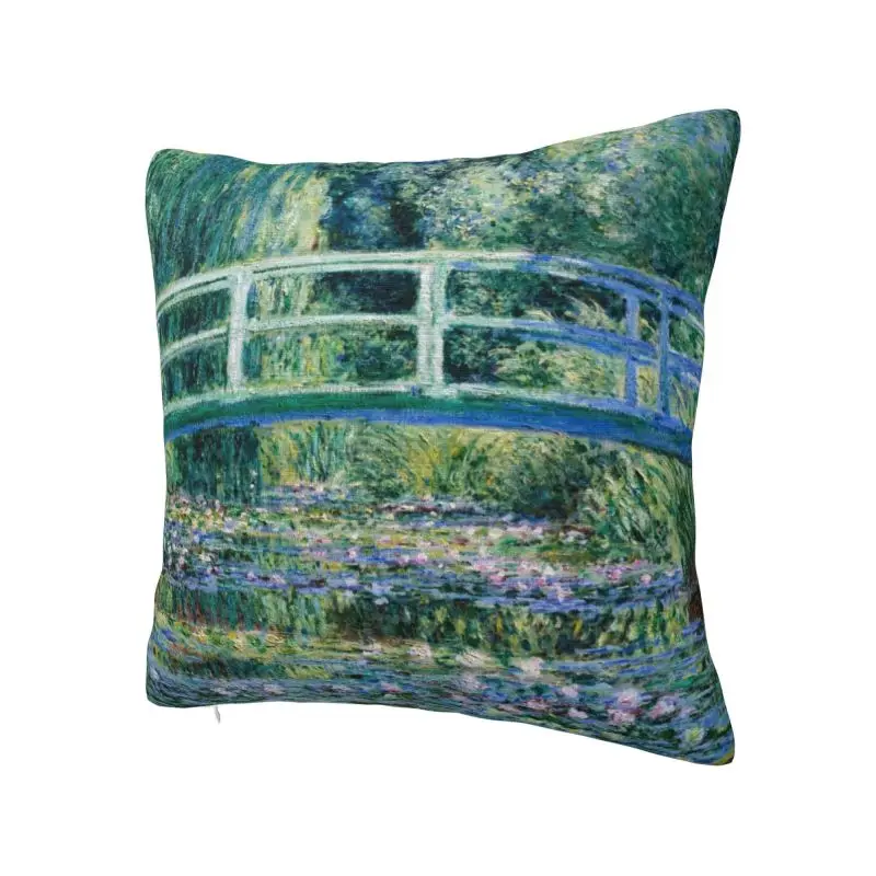 Waterlily Pond Green Harmony Pillow for Sofa Claude Monet Water Lilies and Japanese Bridge Nordic Cushion Cover Soft Pillowcase