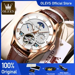 OLEVS Men's Watches Business Skeleton Automatic Mechanical Wristwatch Waterproof Leather Calendar Date Watch for Man New Arrival