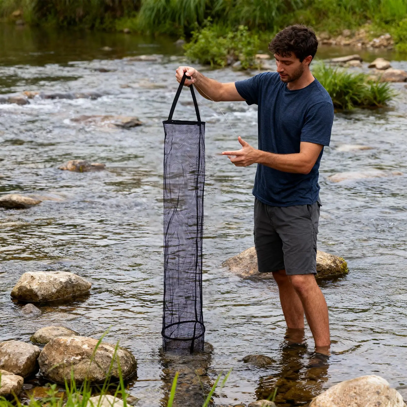 مصيدة سمك جديدة محمولة قابلة للطي، سلة شبكية عائمة متعددة الاستخدام لأسماك جراد البحر، مثالية للتخييم والمشي لمسافات طويلة وصيد الأسماك في الشاطئ