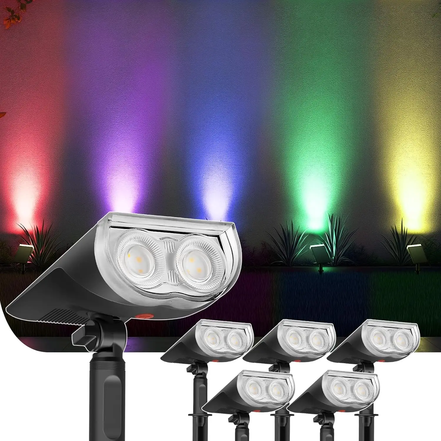 Focos solares que cambian de color, iluminación impermeable para caminos de jardín y paisaje al aire libre IP67 (paquete de 6)