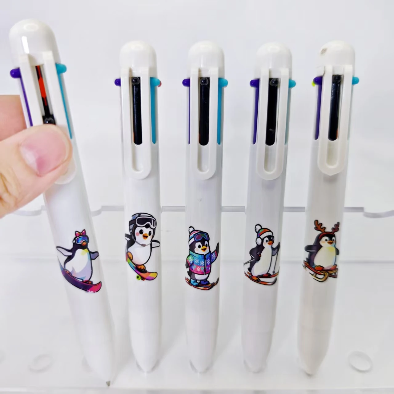 

6PCS/15PCS Ski Penguin Shaped Multi Color Ballpoint Pen Daily Office Student Learning Stationery Gift Pen