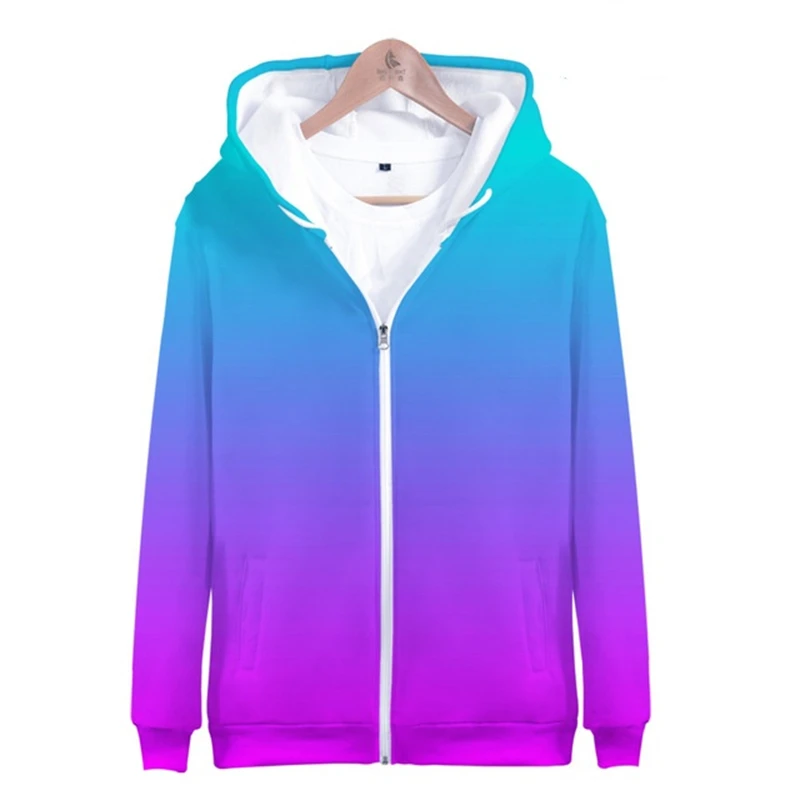 

Simple Gradient Pattern Zip Up Hoodies Fashion Casual Long Sleeve Men Women 3D Print Couple Pullover Man Harajuku Sweatshirt