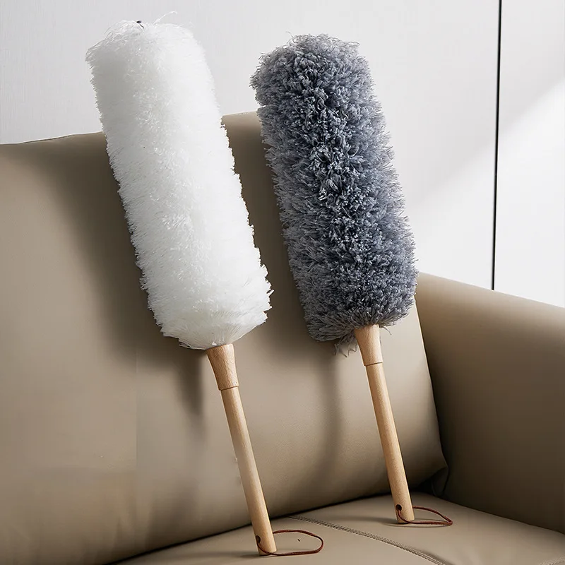 Espanador de microfibra, adsorção eletrostática, coletor de pó fofo, alça de madeira multiangular, escova de limpeza, ferramenta de limpeza