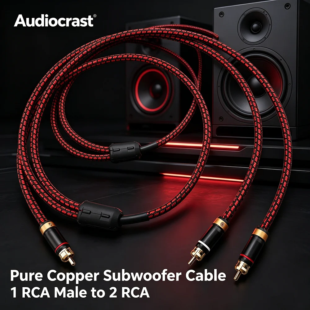 

Pure Copper HiFi Audio Y Cable | Single RCA to Dual RCA Subwoofer Splitter for Home Theater