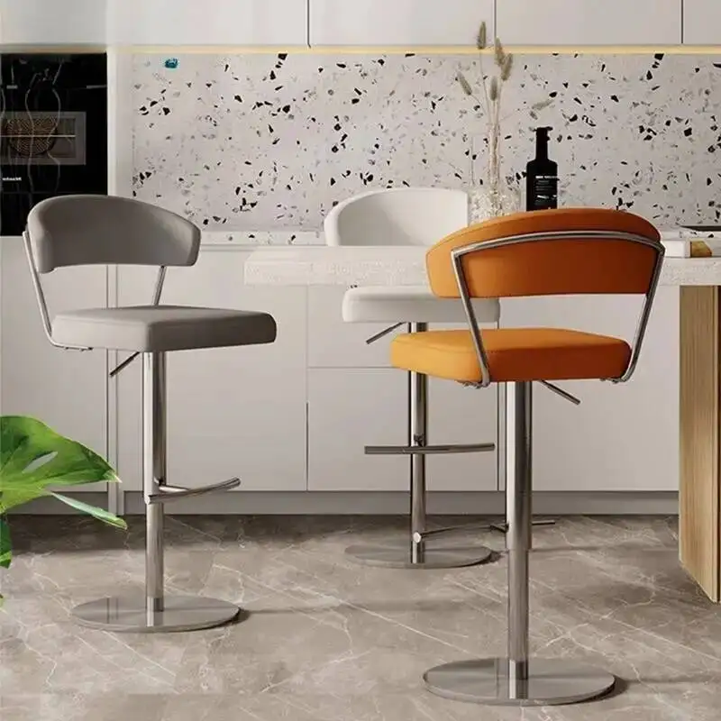 Luxury Lift Bar Chair High Light Stool Modern Simple Rotary Iron Backrest Home Bar Front Desk Chair