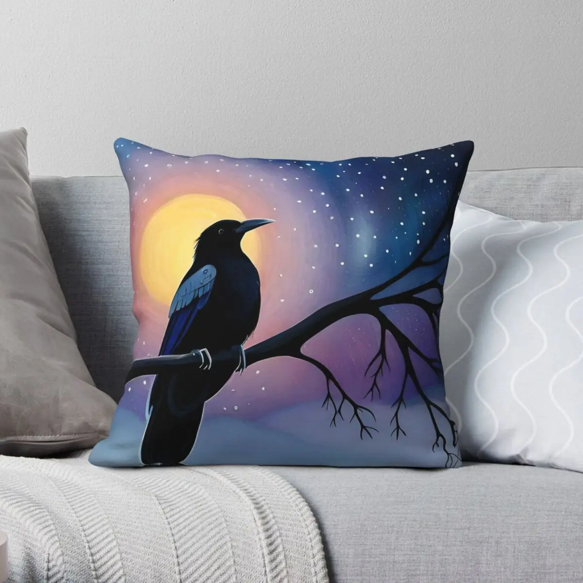 Black Crow Bird Nature Wildlife Square Pillowcase Polyester Linen Velvet Creative Throw Pillow Case Sofa Seater Cushion Cover