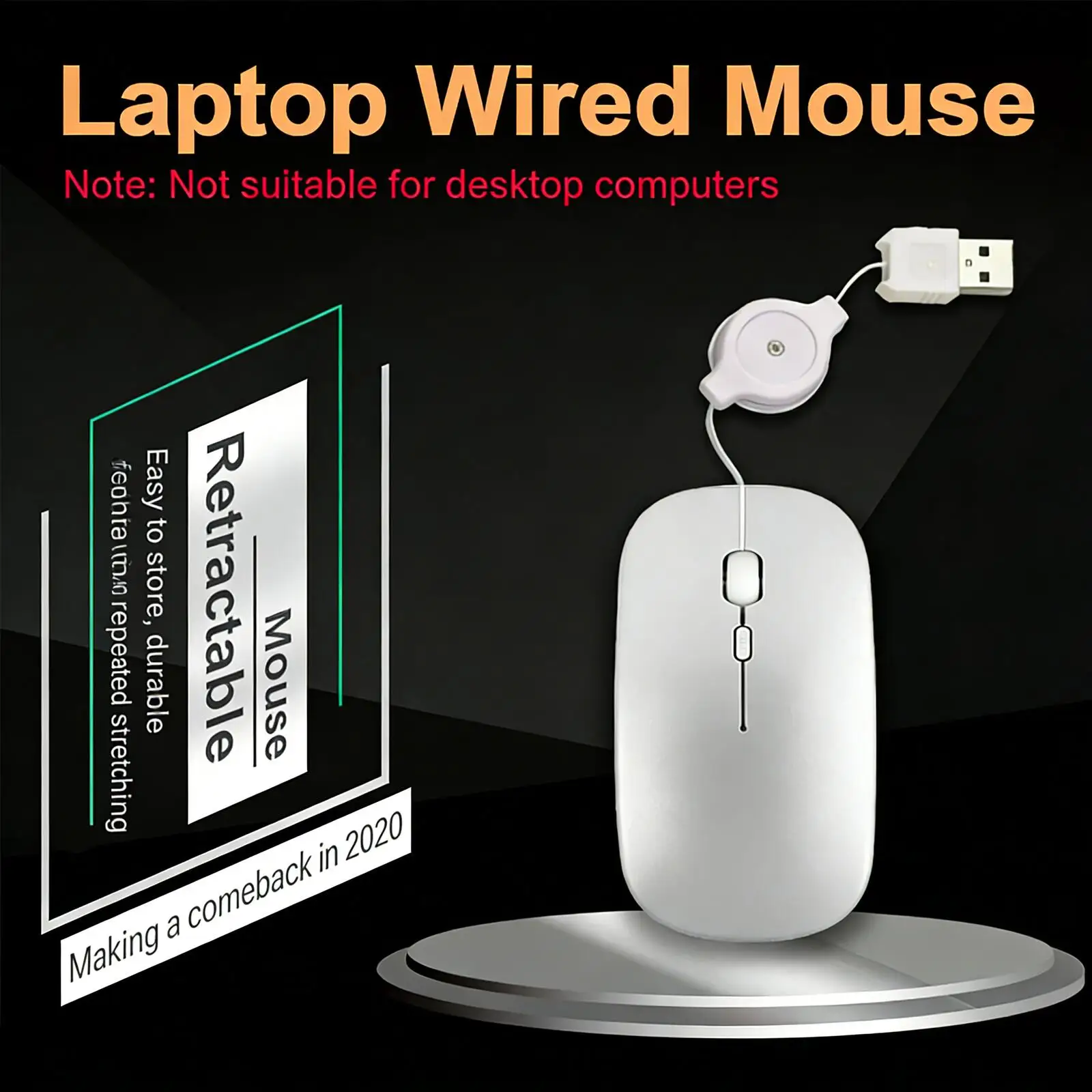 

Retractable USB Wired Mouse, Ultra-Slim Silent Click Optical Mice, Plug & Play, Portable Office Mouse for Notebook/Desktop Gift
