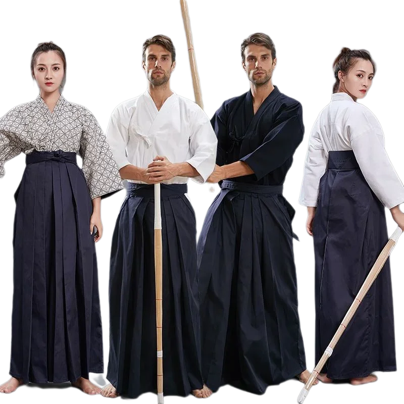 Aikido Gi Uniform Cotton Hapkido Pants Kendo Hakama Black Deep Blue White Japanese Samurai Traditional Keikogi Martial Arts Set