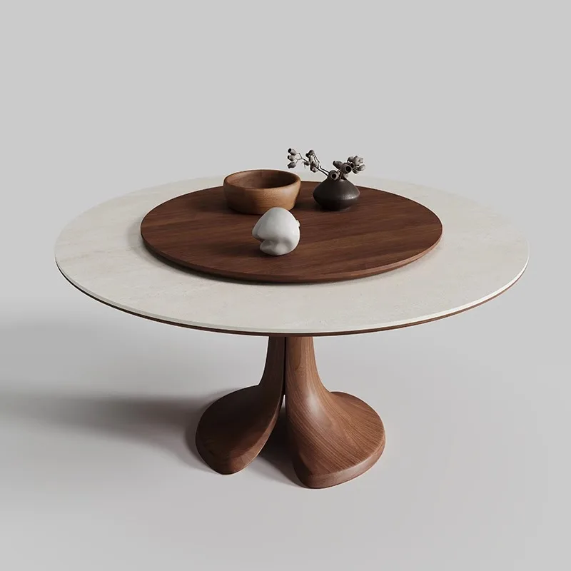 

French retro Delifeng rock slab dining table 2025 new household round table matte small apartment solid wood round dining table