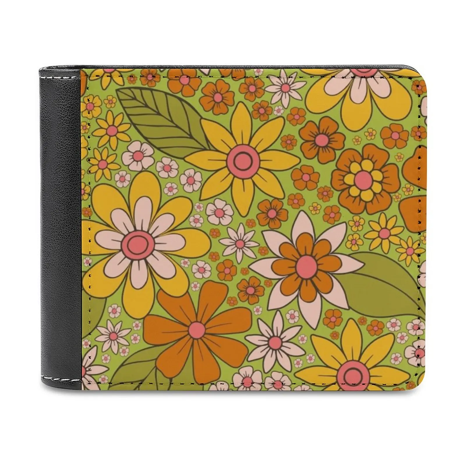 

1960-х 1970-х годов в стиле ретро с цветочным принтом зеленого розового и оранжевого цвета, новые мужские кошельки из искусственной кожи, мужской кошелек высокого качества, мужской кошелек