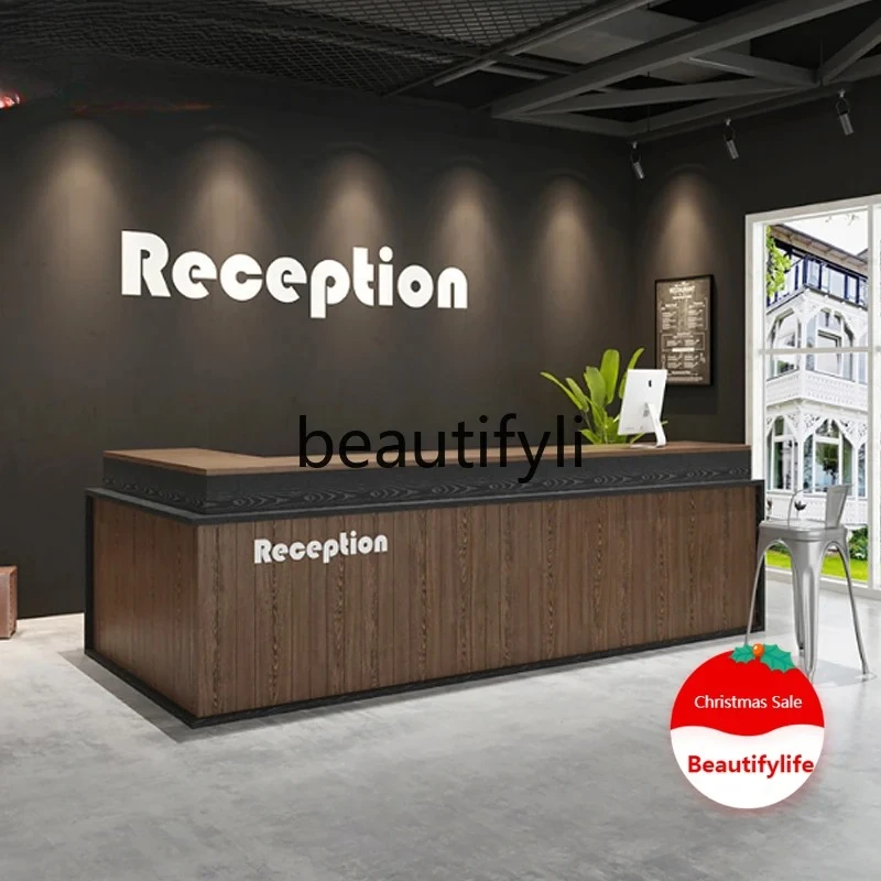 

Retro bar checkout page corner bar restaurant restaurant, commercial milk tea shop, reception solid wood arc