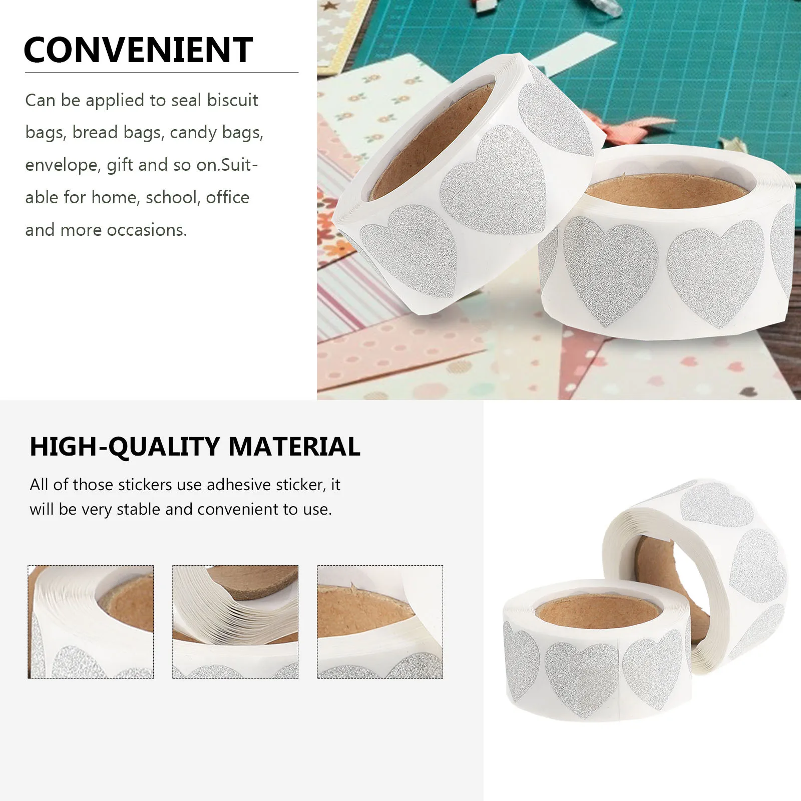

2 Rolls Heart Shape Sealing Stickers Paper Material Self-Adhesive Stable for Gift Bags Envelopes Candy Wrapping