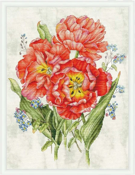 Cross stitch Kit 14CT Canvas Cross Stitch Embroidery Set Craft -22-Tulips and forget-me-nots 37-44 Cross Stitch Set