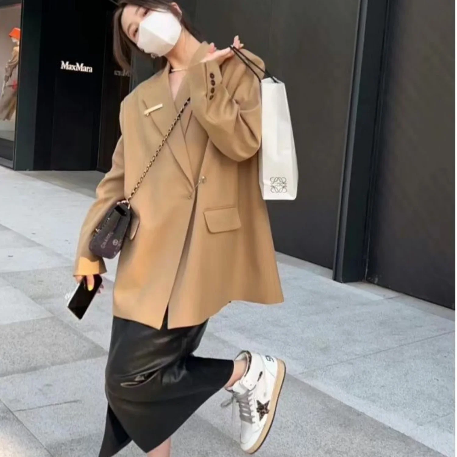 Luxury Oversized Vintage Long Sleeve Blazer Women Black Suit 블레이저 Spring Autumn Jacket Office Ladies Free Belt Loose Coat